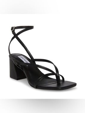 Steve Madden Black Strappy Block Heel Sandal with Ankle Wrap